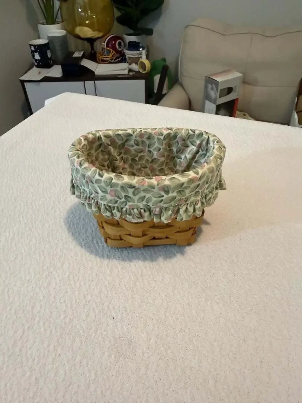 Longaberger Handwoven Mini-Basket with Floral Fabric Liner